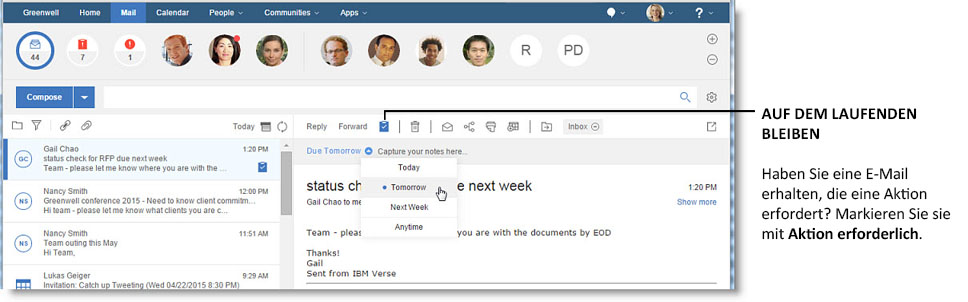 Klicken Sie auf eine Person, um alle E-Mails von dieser anzuzeigen.