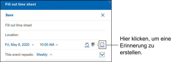 Erinnerungsformular für Kalender