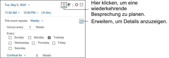Optionen für die Wiederholung von Besprechungen