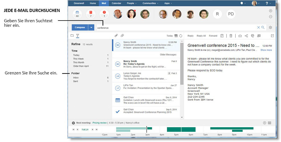 In die Suchleiste eingegebener Text und Verfeinern-Symbol ausgewählt.