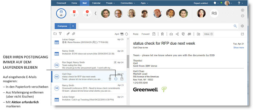 Wählen Sie für jede E-Mail Papierkorb, Aus Posteingang entfernen oder Aktion erforderlich aus.