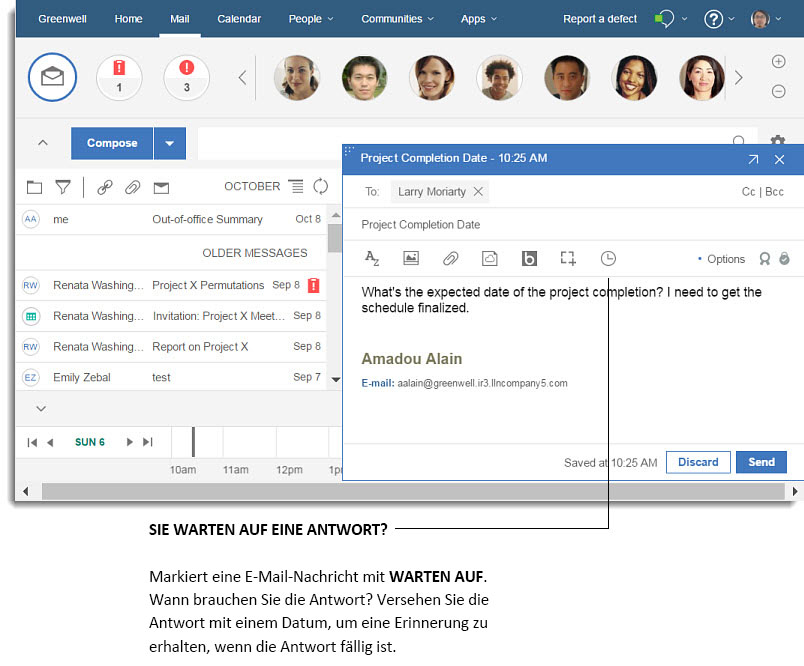 Markieren Sie eine E-Mail-Nachricht mit Warten auf.
