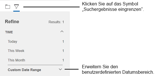 Abbildung der Suchoption "Benutzerdefinierter Datumsbereich"