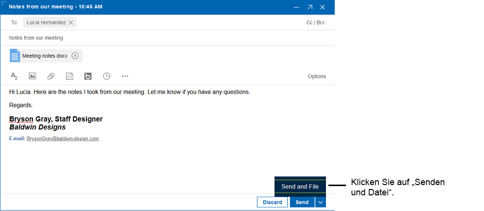 Abbildung der Option "Senden und Ablegen"
