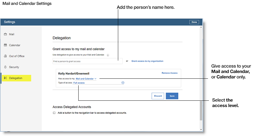 Delegation settings