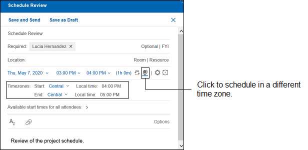 Reuniones programadas en un huso horario diferente
