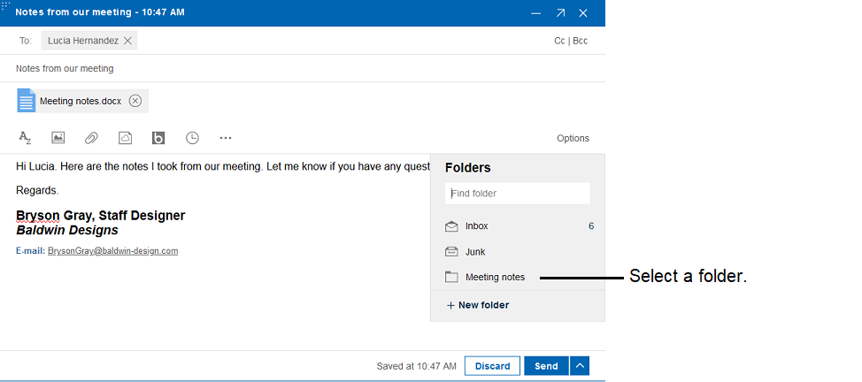 「Meeting notes」というフォルダーが選択されていることを示す画像