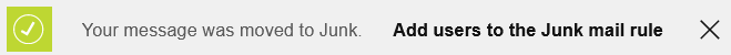 Message with the "Add users to the Junk mail rule" prompt