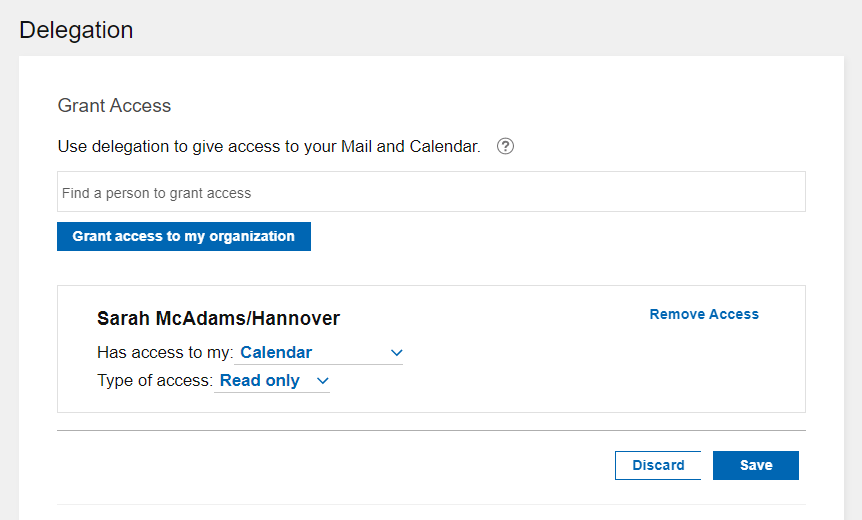 Zugriffsgewährungseinstellungen für die Delegierung