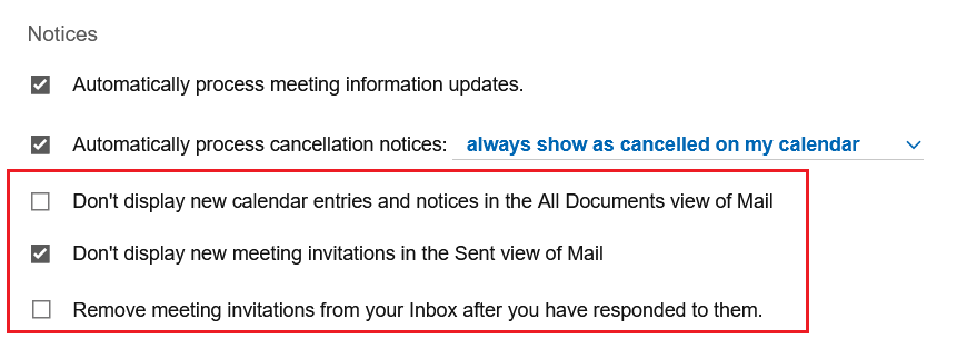 Neue Einstellungen, die in den Kalendereinstellungen angezeigt werden