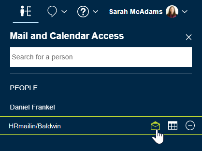 メールアイコンが選択された HRmailin/Baldwin データベース