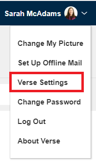 Verse Settings selected