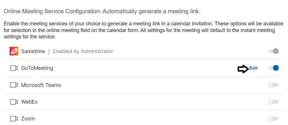 Edit or disable saved meeting services