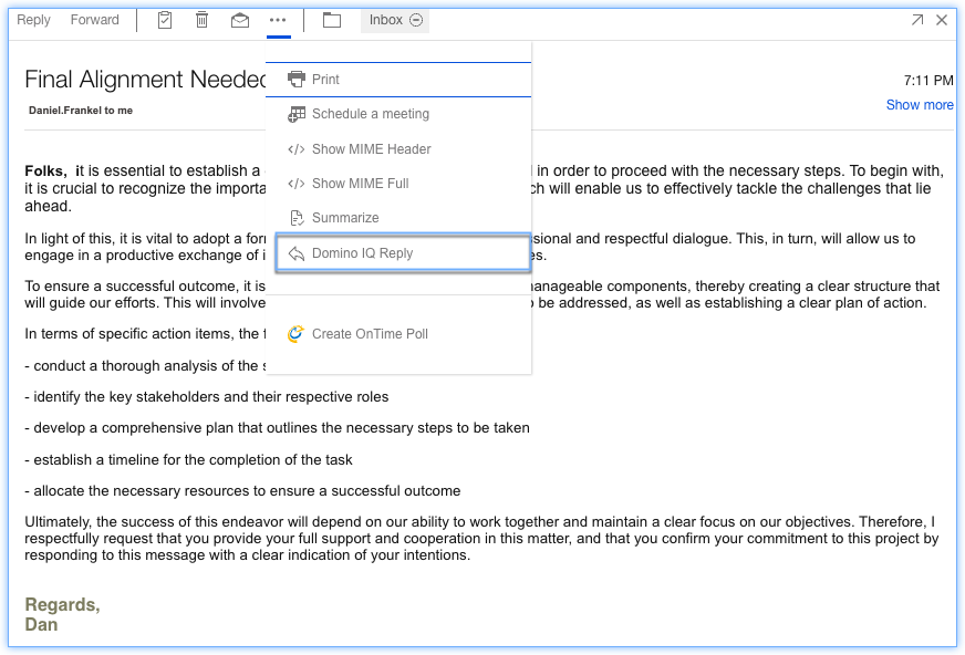 This is the procedure on how to find the instant reply by Domino IQ.