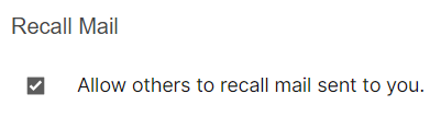 Recall mail checkbox in Verse settings