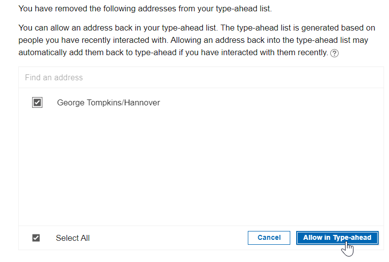 With George Tompkins/Hannover selected, click Allow in Type-ahead