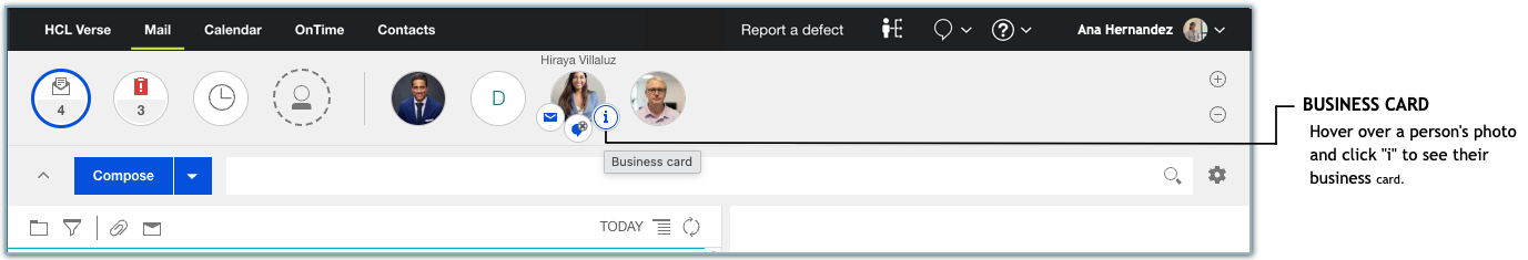Business card functions to get deeper information about contact