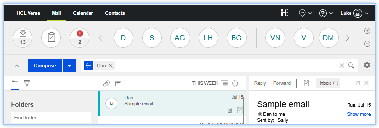 This shows the search bar and the message list within the email.
