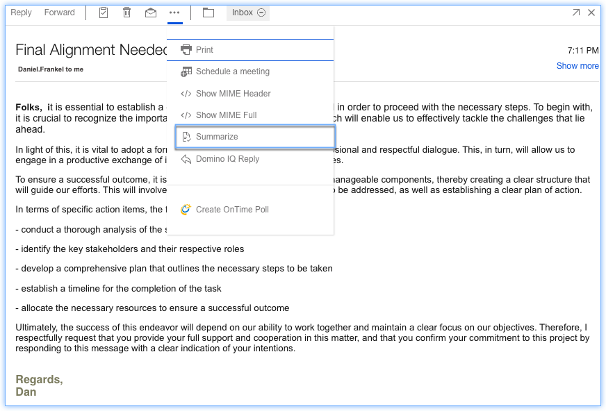 This is the procedure on how to view the Summarize by Domino IQ.