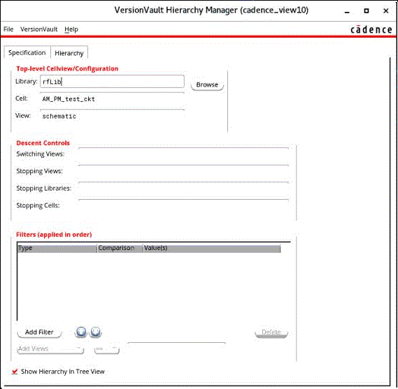A typical use-case scenario for the Hierarchy Manager. The fields specify the cellviews to list.