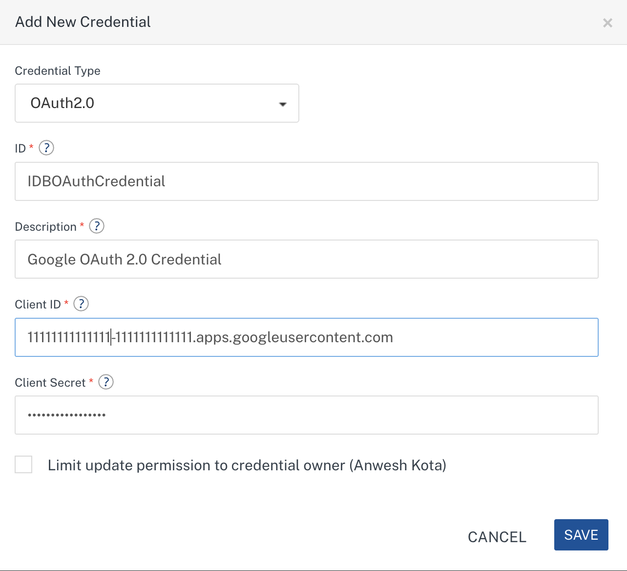 OAuth 2.0 Credential