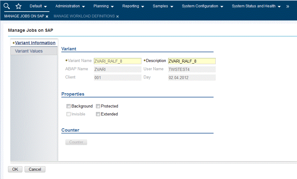 The Variant Information page of the Variant List panel.