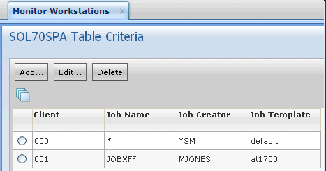 Table Criteria panel