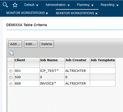 Panel: table criteria