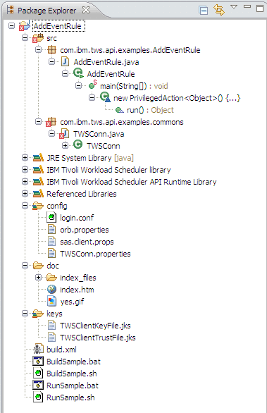 The typical structure of an HCL Workload Automation API project.