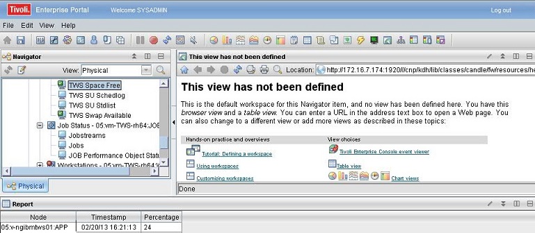 Displays the free disk space for HCL Workload Automation in the Tivoli Enterprise Portal Physical view