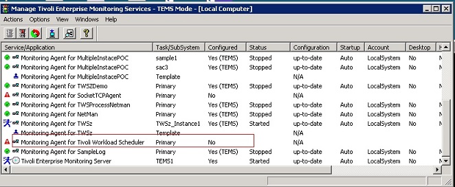 The Monitoring Agent for HCL Workload Automation is listed among the Manage Tivoli Enterprise Monitoring Services