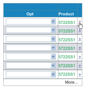 Primary view of the subfile using default Columns placement support