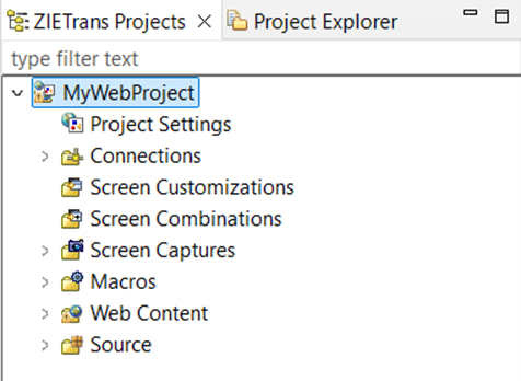 ZIETrans Web project view