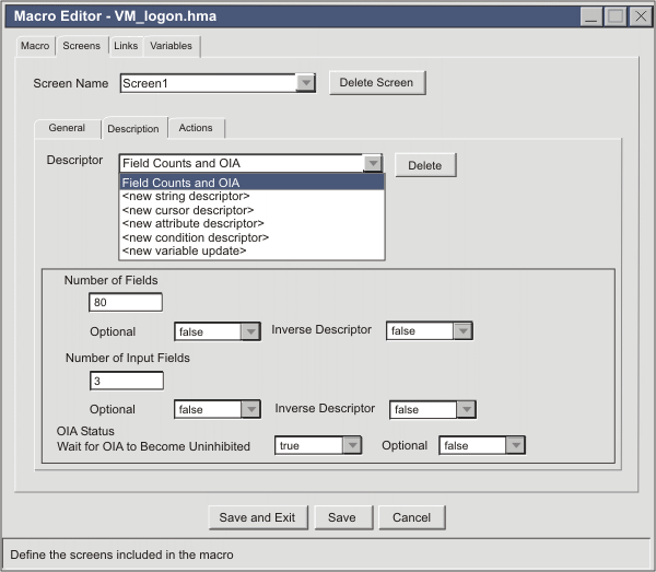 Description tab of the Macro Editor