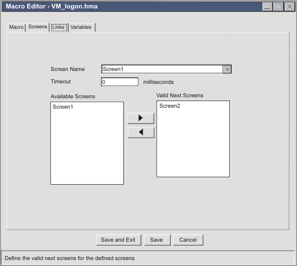 Links tab of the Macro Editor