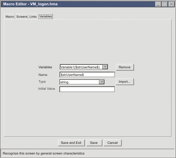 Variables tab of the Macro Editor
