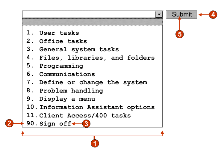 Example of selection list drop-down list widget