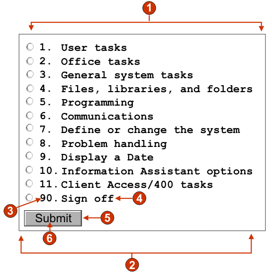 Example of selection list radio button widget