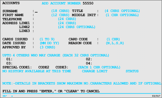 A host terminal screen