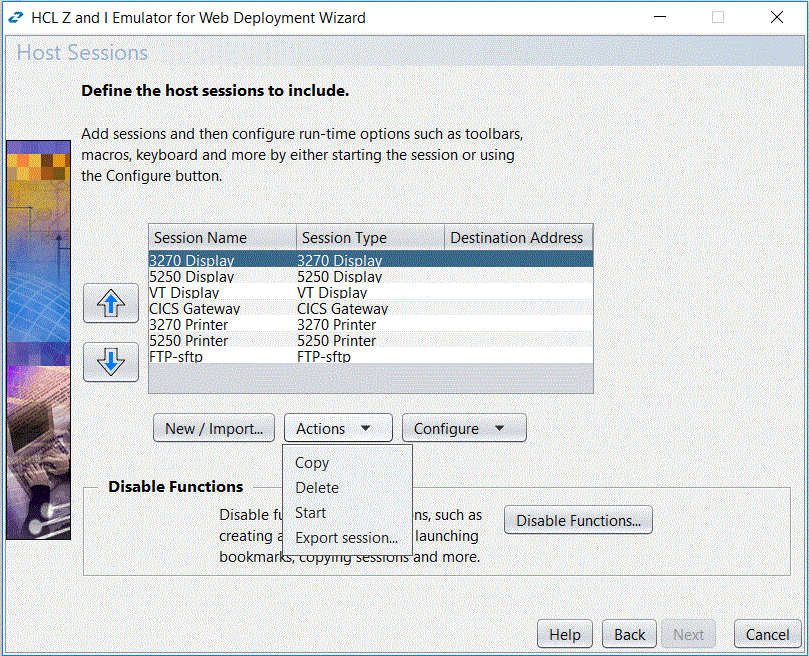 Host Sessions window