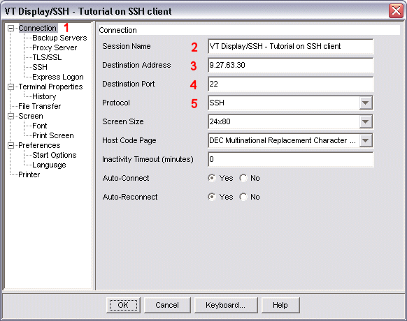 Connection configuration window