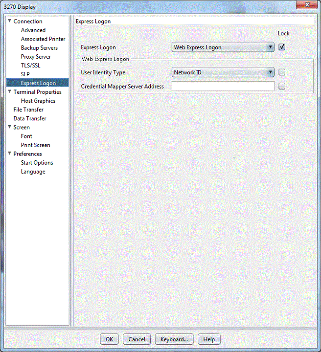 3270 Express Logon session properties