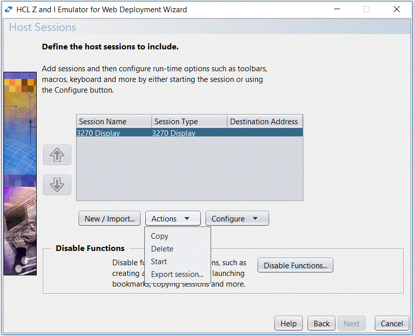 Host Sessions window